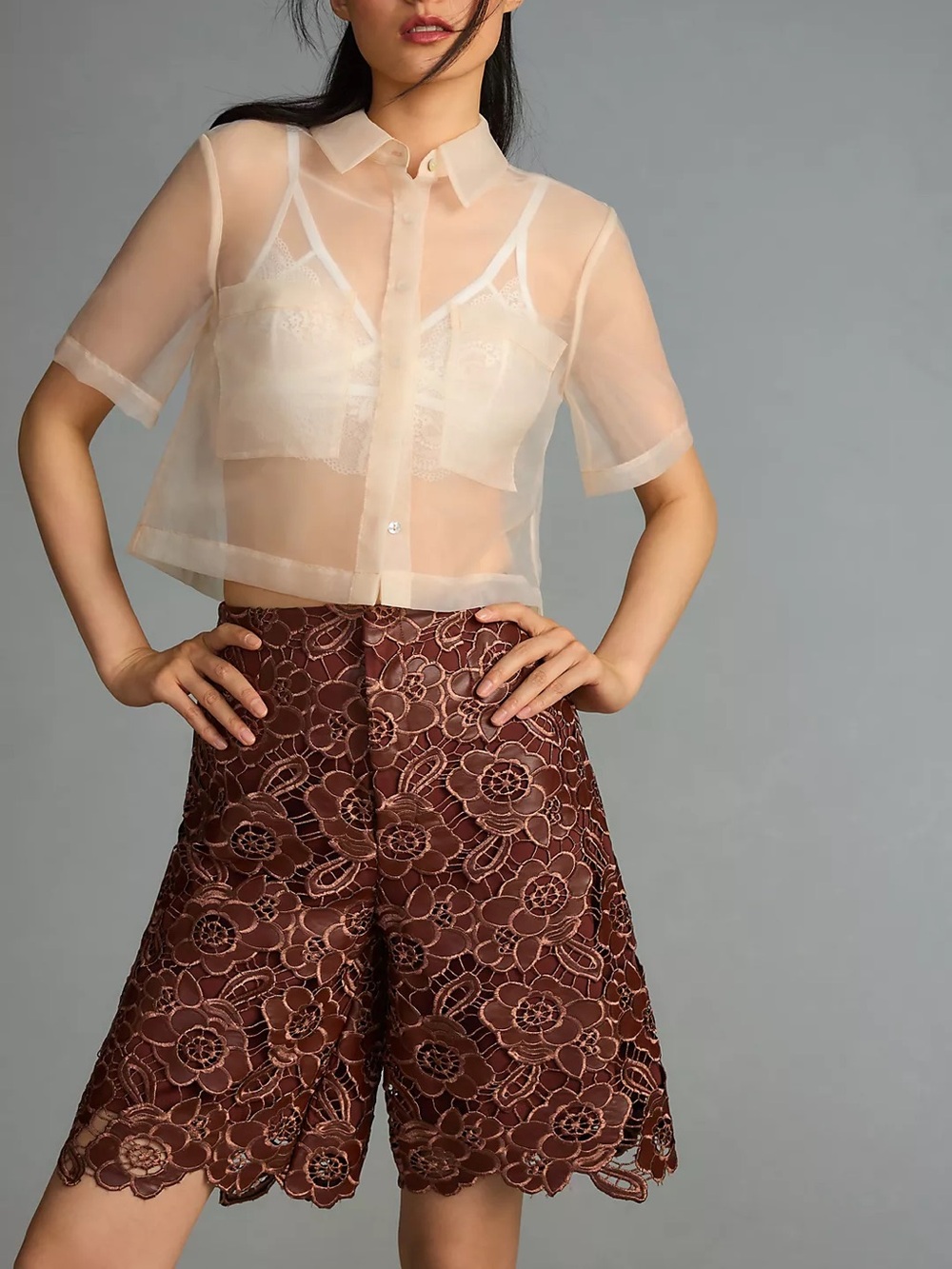 By Anthropologie Floral Faux Leather Shorts
